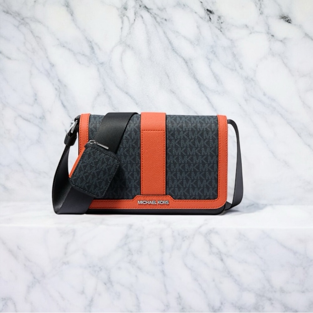 Michael Kors Black and Orange Crossbody Bag with Modern Flair